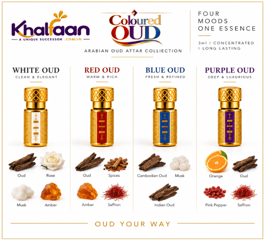 Khalfaan_Attar_Gift_Oud_lover_Amazed_attar_oil_best-India-1.png Khalfaan Coloured OUD – Arabian Oud Attar Collection | 4 × 3ml